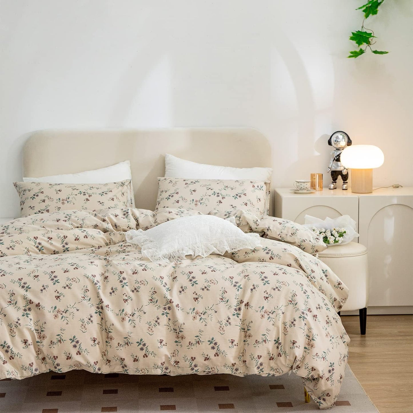 Jane yre Duvet Cover Queen Floral, Brushed Microfiber 3 Pieces Bedding Set, Garden Style Vintage Floral Queen Duvet Cover Flower, with Zipper Closure, Luxury Soft Breathable Comfy