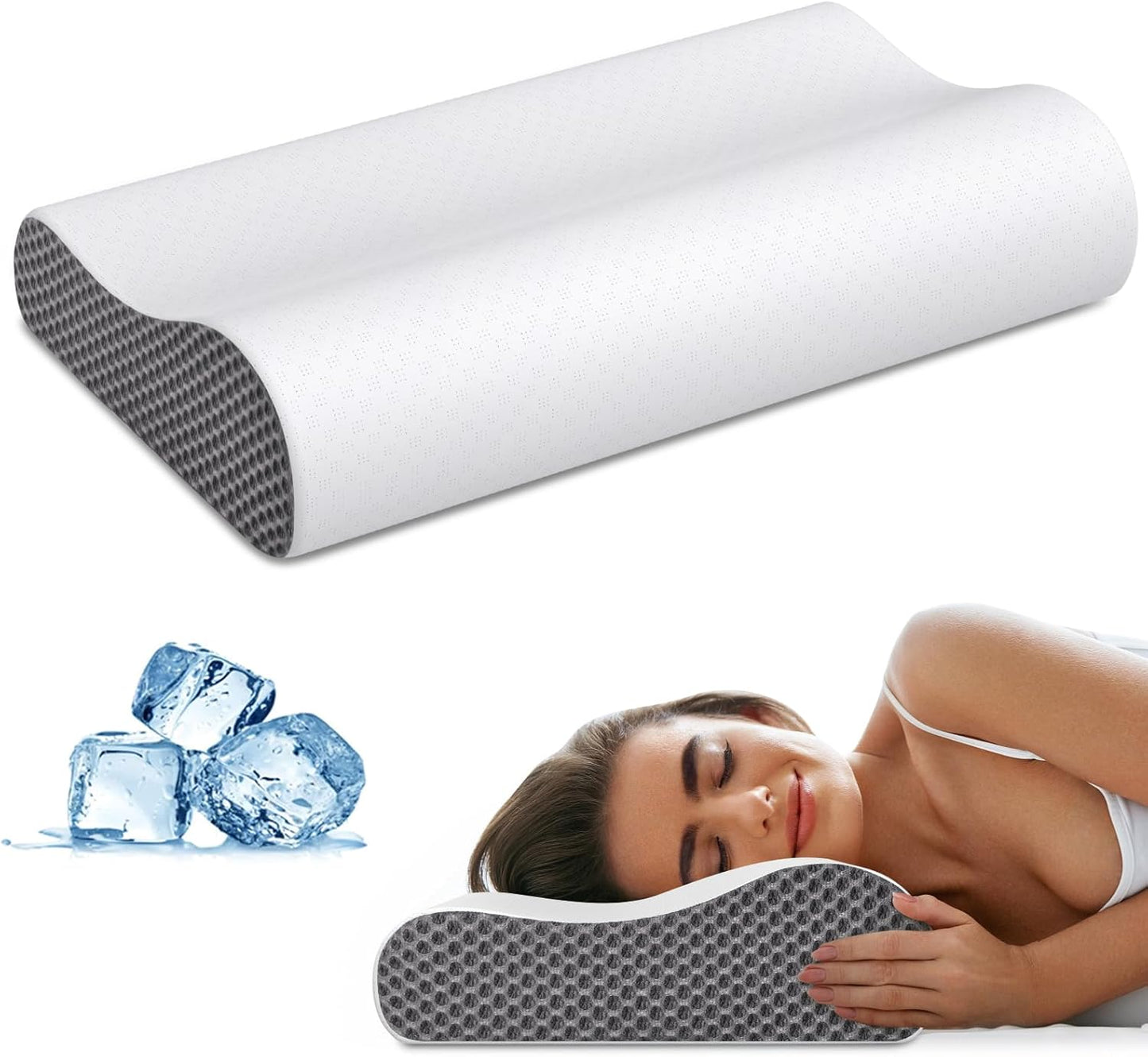 Cervical Pillow for Neck Pain Relief, Contour Memory Foam Pillows for Sleeping, Odorless Ergonomic Pillow Adjustable Orthopedic Cooling Pillow Bed Pillow Neck Support for Side Back Stomach Sleepers