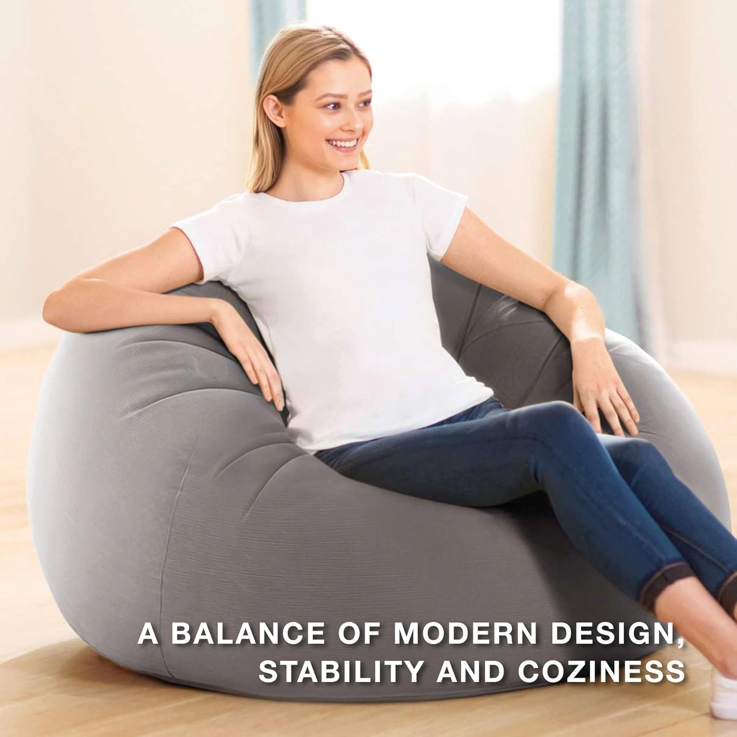 Intex 68579EP Beanless Bag Inflatable Lounge Chair: Corduroy Textured Flocking – Durable Vinyl – Folds Compactly – 220lb Weight Capacity – 45" x 45" x 28"