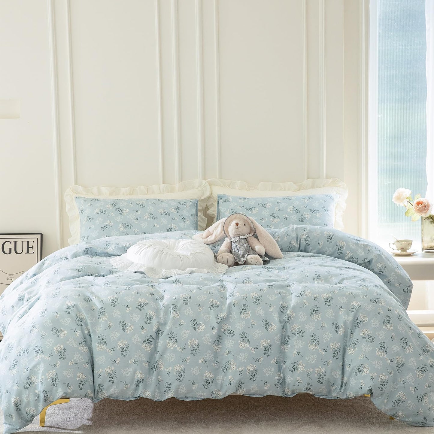Jane yre Duvet Cover Queen Floral, Brushed Microfiber 3 Pieces Bedding Set, Garden Style Vintage Floral Queen Duvet Cover Flower, with Zipper Closure, Luxury Soft Breathable Comfy