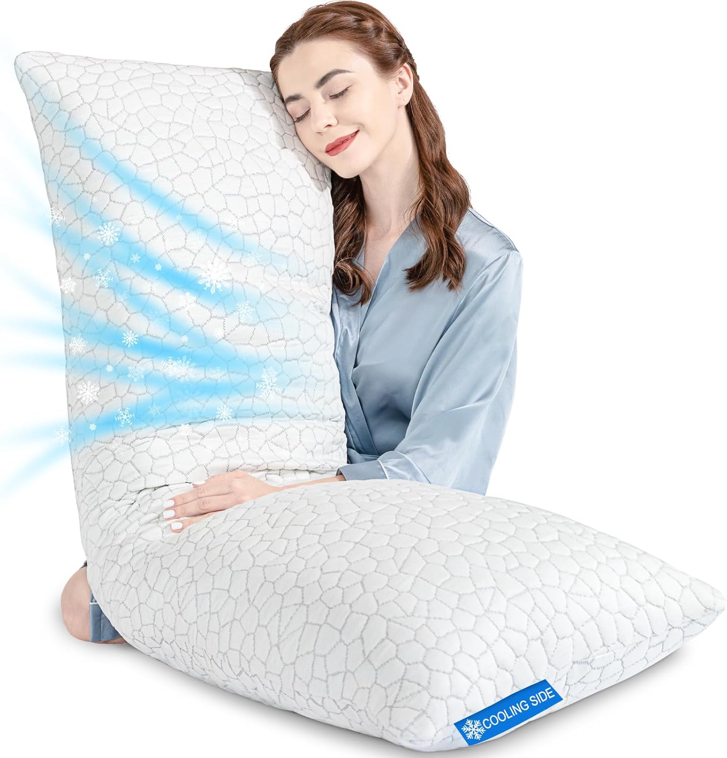 SUPA MODERN Cooling Bed Pillows for Sleeping 2 Pack Shredded Memory Foam Pillows Queen Size Set of 2, Adjustable Cool Pillow for Side Back Stomach Sleepers Luxury firm Gel Pillows for Neck Pain Relief
