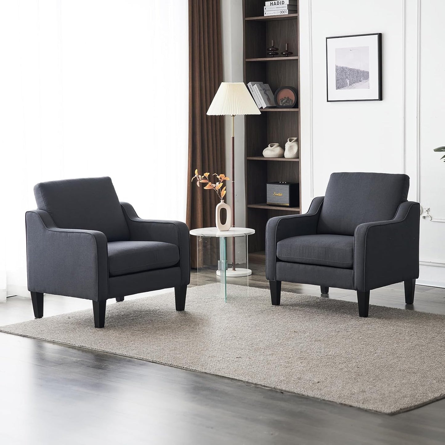 VINGLI Accent Chairs for Living Room Chairs Reading Chair Mid Century Modern Chair Soft Chenille Sofa Chair Upholstered Arm Chair Comfy Chair Side Chair (Light Grey Chenille)