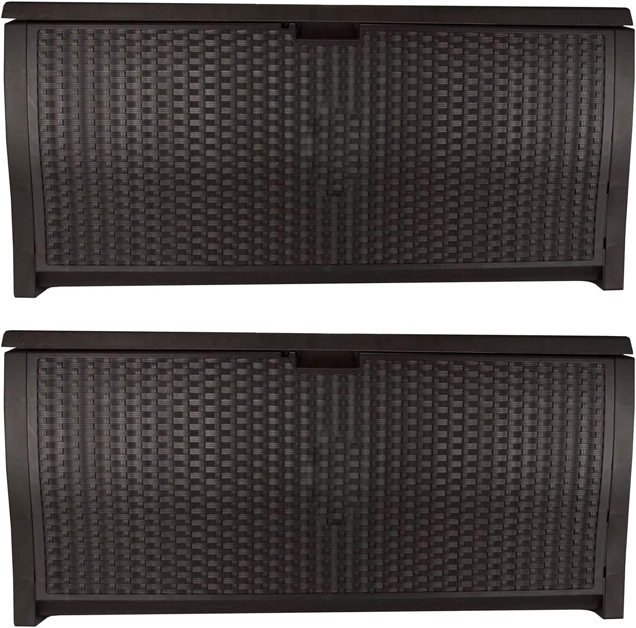 Suncast DBW9200 99 Gallon Outdoor Wicker Plastic Patio Storage Chest Bin with Handles for Patio, Garden, Garage, or Pool for All Weather, Mocha