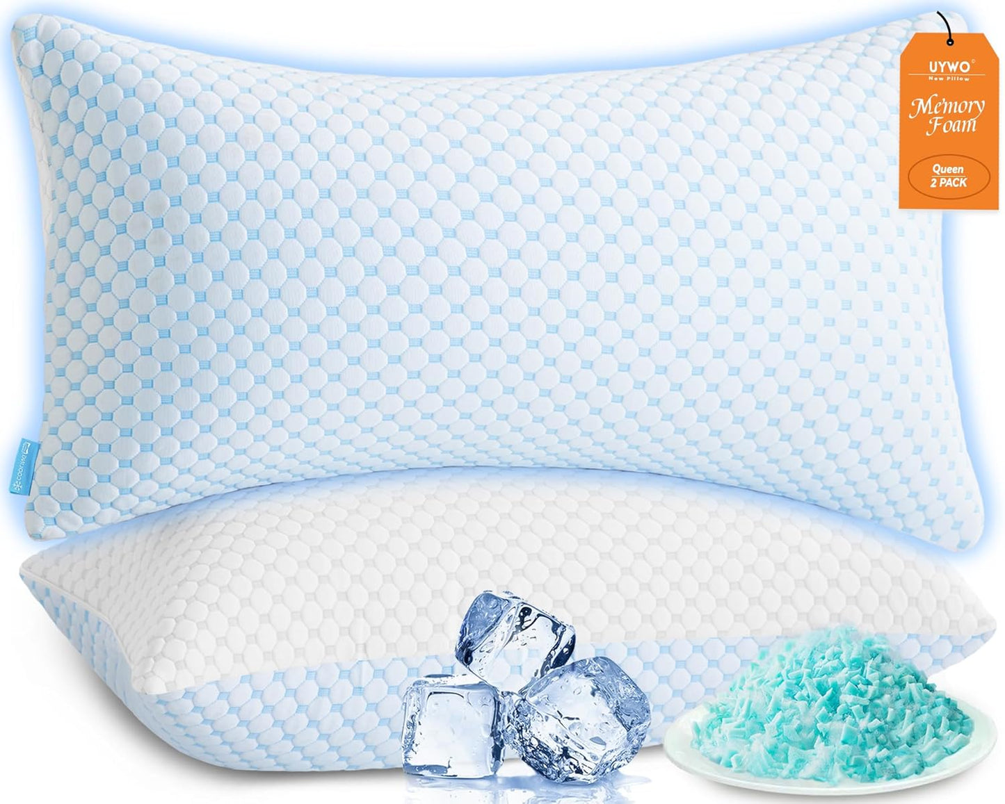 Cooling Memory Foam Pillows Firm and Soft, Queen Size Set of 2, Original Adjustable Pillows for Side, Back or Stomach Sleepers