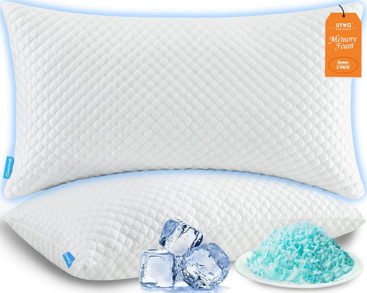 Cooling Memory Foam Pillows Firm and Soft, Queen Size Set of 2, Original Adjustable Pillows for Side, Back or Stomach Sleepers
