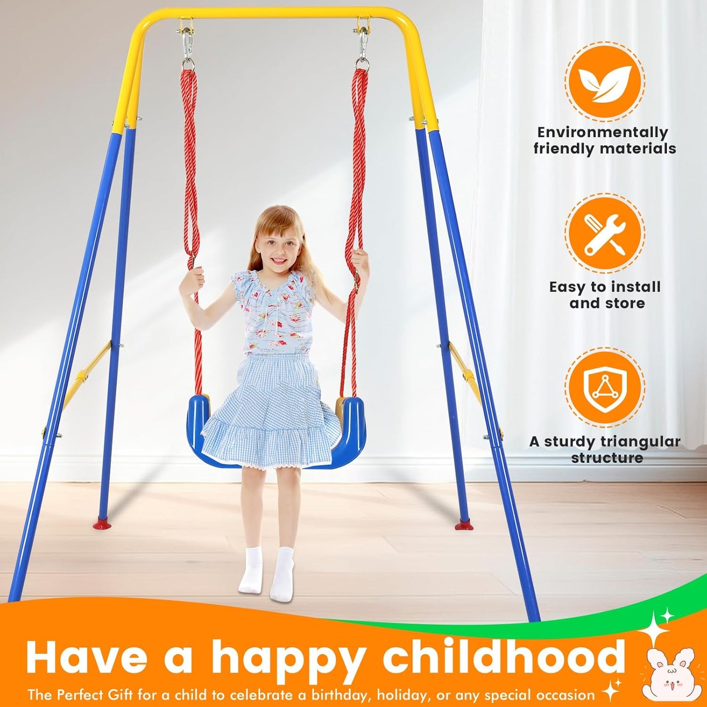 3-in-1 Toddler Swing Set, Metal A-Frame Hammock Chair Stand, Foldable Baby Swing Frame, Easy to Assemble & Store, Indoor/Outdoor Swing Stand for Toddler Baby Jumper Chair (SEAT)
