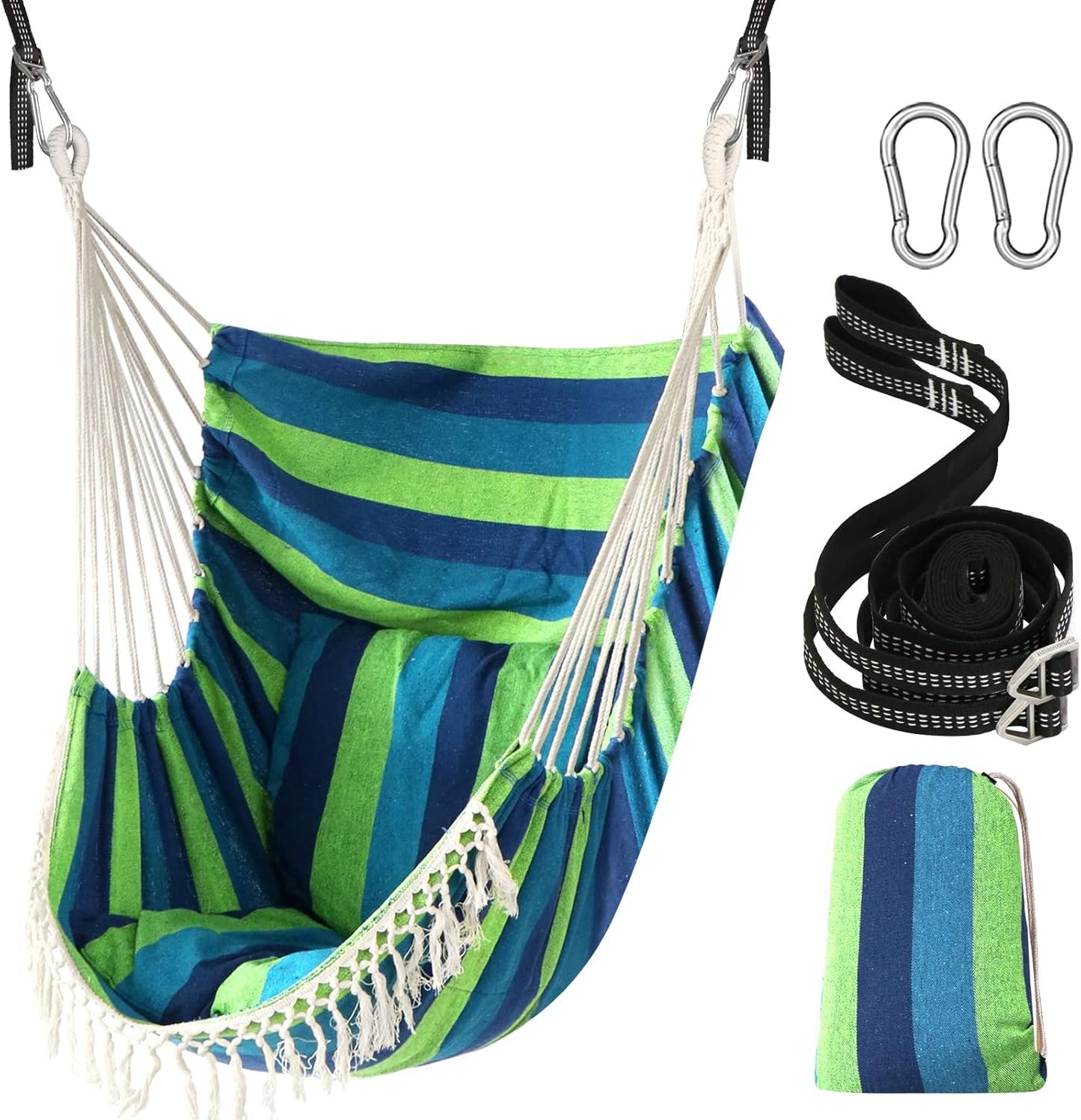 Chihee Hammock Chair Hanging Swing 2 Pillows Included,Strong Webbing Straps and Hooks for Easy Hanging Soft Cotton Hanging Chair Side Pocket Tassel Chair Comfort Indoor Outdoor Dark Grey