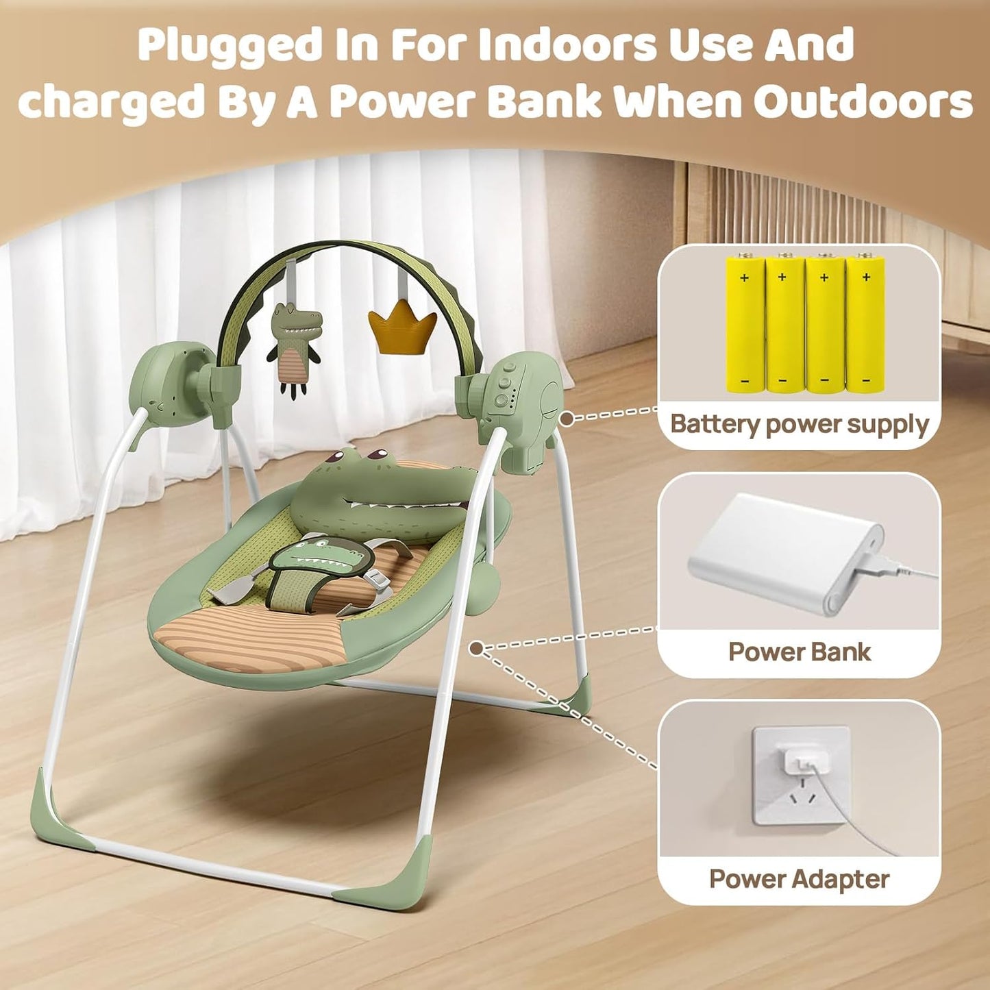 Baby Swings for Infants, Portable Baby Swing with Adaptable Speed, Music and Timer, Infant Swing for Babies 0-9 Months 6-20 lbs, Indoor/Outdoor Use