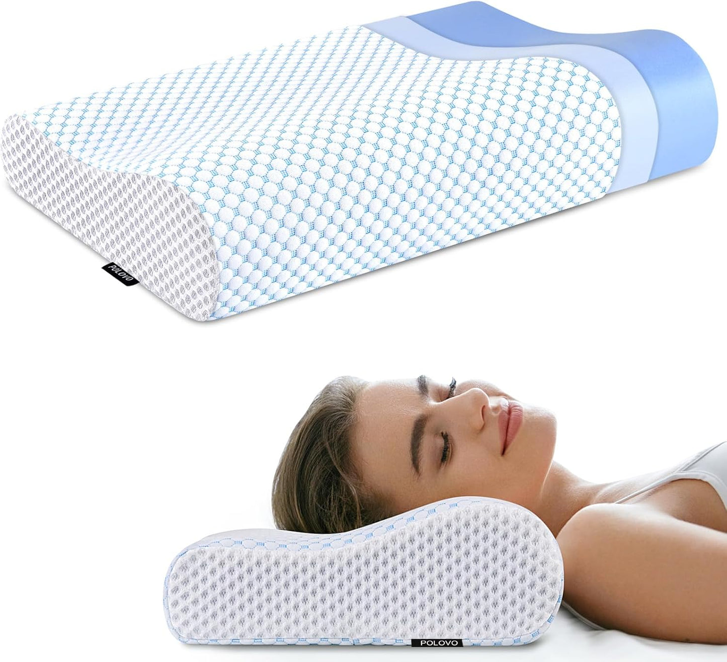 Memory Foam Bed Pillow for Sleeping, Ergonomic Cervical Contour Neck Support Orthopedic Pillow for Side Back Stomach Sleeper, Neck and Shoulder Pain