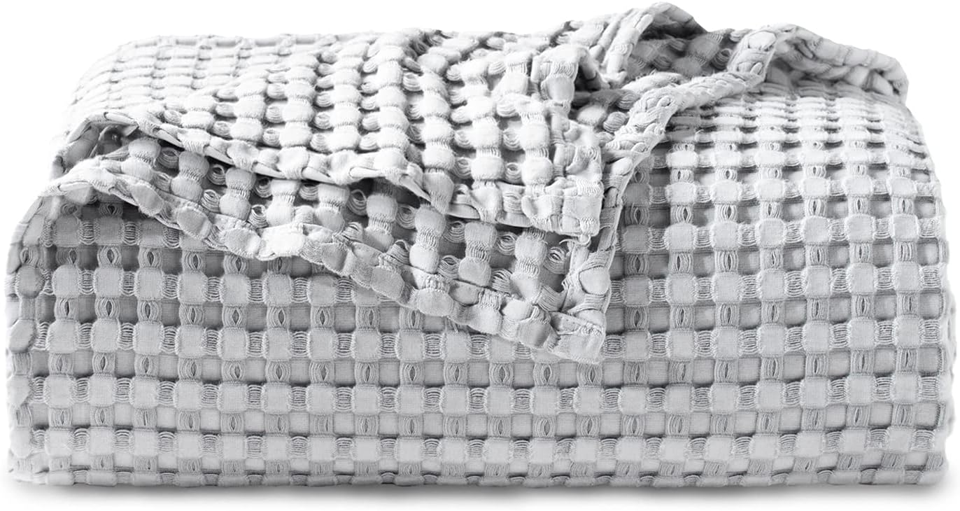 Bedsure Cooling Cotton Waffle Queen Size Blanket - Lightweight Breathable Summer Blanket of Rayon Derived from Bamboo for Hot Sleepers, Luxury Throws for Bed, Couch and Sofa, Ivory, 90x90 Inches