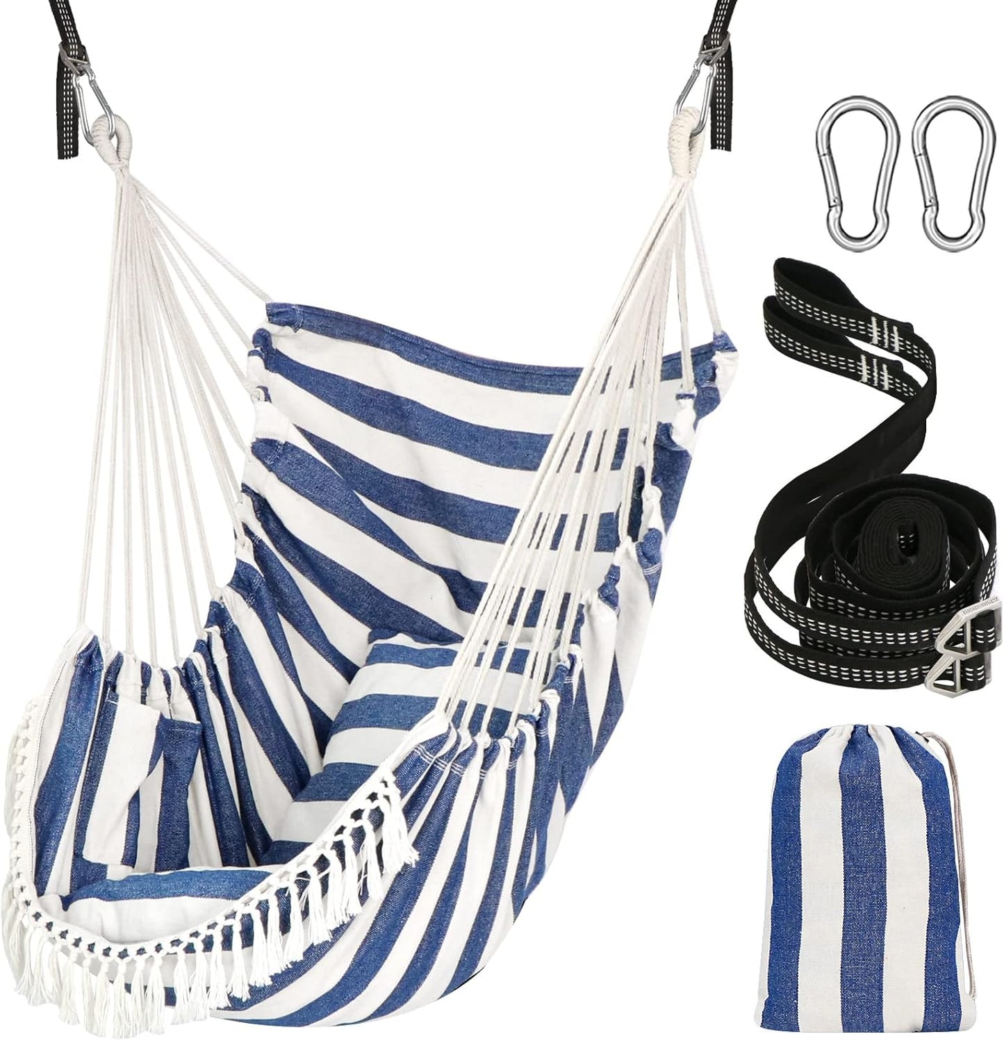 Chihee Hammock Chair Hanging Swing 2 Pillows Included,Strong Webbing Straps and Hooks for Easy Hanging Soft Cotton Hanging Chair Side Pocket Tassel Chair Comfort Indoor Outdoor Dark Grey