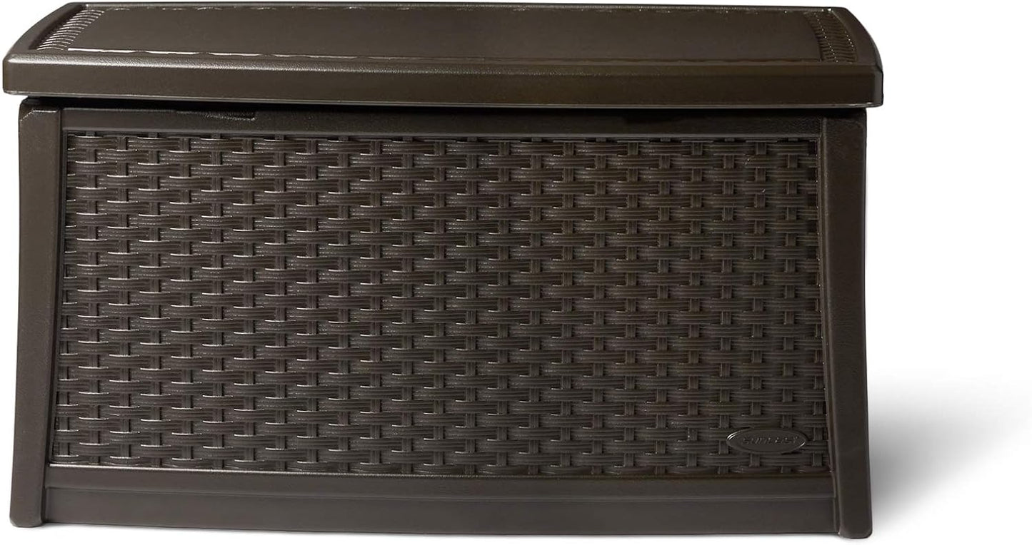 Suncast 30 Gallon Resin Outdoor Patio End Table Storage Box, Java, Made in the USA