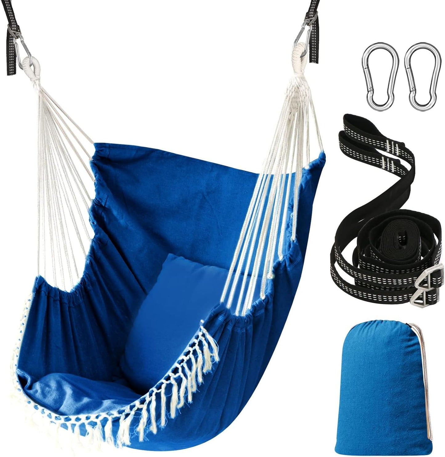 Chihee Hammock Chair Hanging Swing 2 Pillows Included,Strong Webbing Straps and Hooks for Easy Hanging Soft Cotton Hanging Chair Side Pocket Tassel Chair Comfort Indoor Outdoor Dark Grey