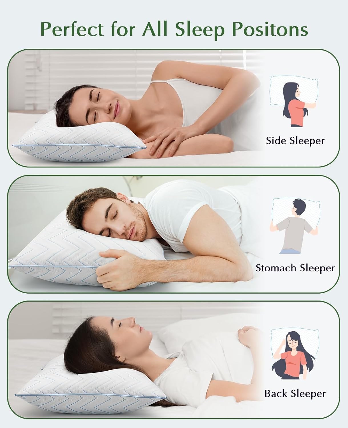 DIORIS Cooling Pillows Queen Size Set of 2 - Luxury Hotel Collection Bed Pillows for Sleeping, Breathable Medium Firm Down Alternative Microfiber Filled Pillows for Back, Stomach Sleepers