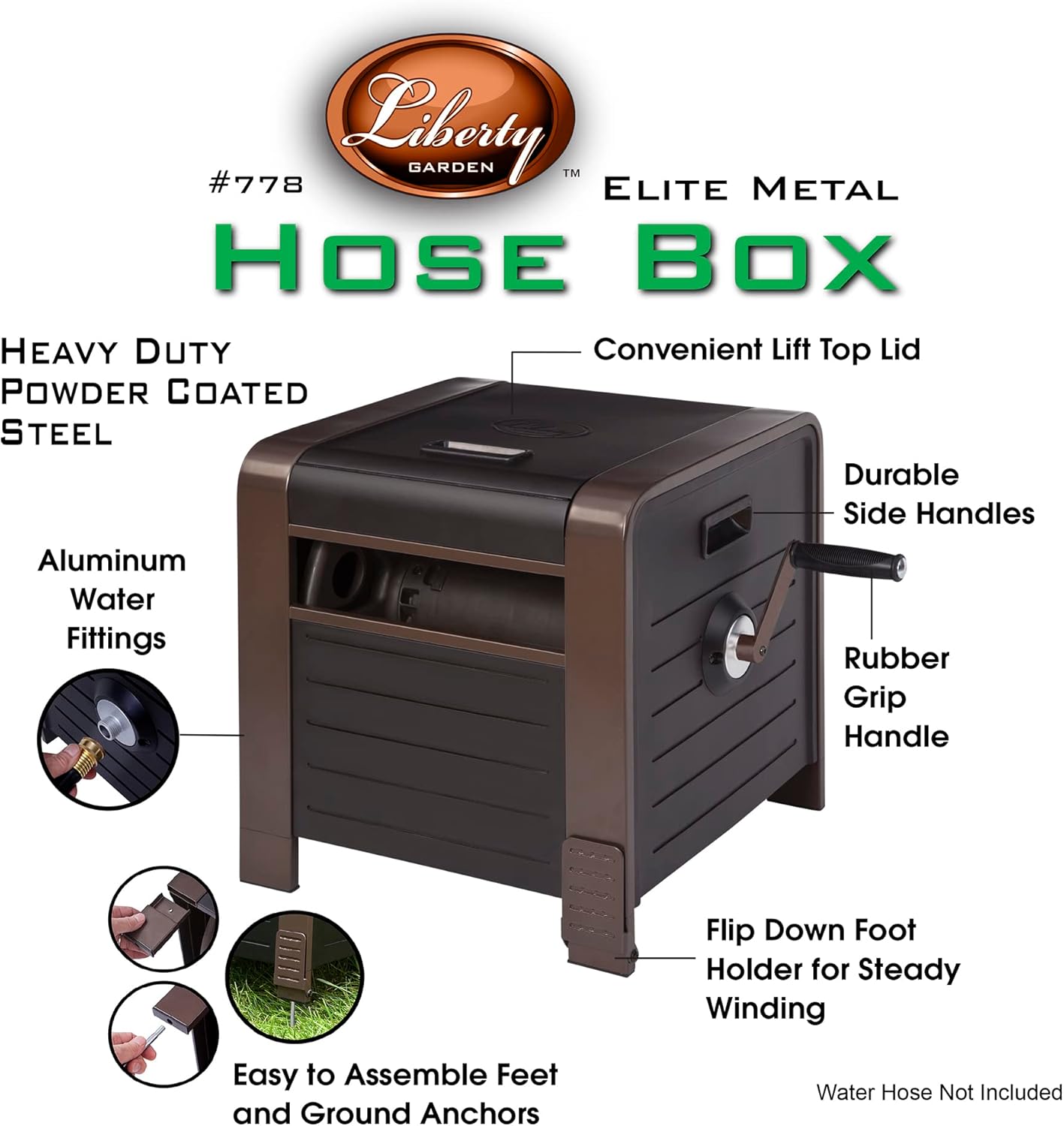 Liberty Garden 778 200' Hose Storage Box, Bronze, 23 x 16.9 x 18.15 inches