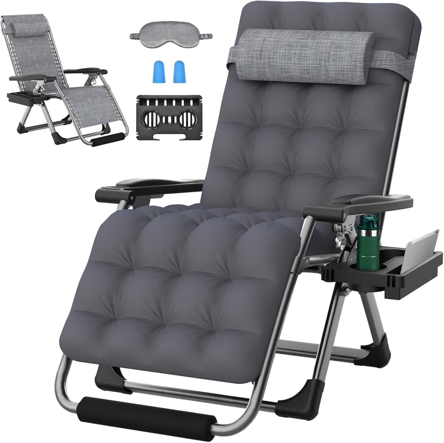 ZENPETIO 29In XL Zero Gravity Chair w/Cushion, Zero Gravity Recliner Lounge Chair for Indoor and Outdoor, Reclining Camping Chair for Lawn, Anti Gravity Chair with Cup Holder and Footrest, 440LBS