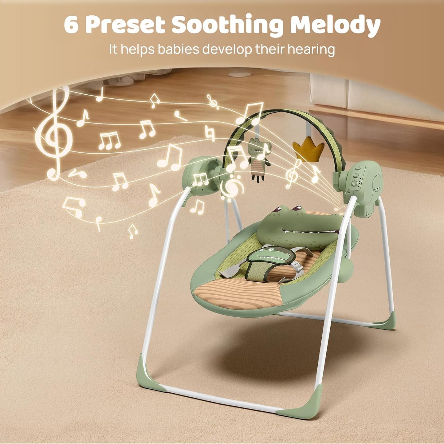 Baby Swings for Infants, Portable Baby Swing with Adaptable Speed, Music and Timer, Infant Swing for Babies 0-9 Months 6-20 lbs, Indoor/Outdoor Use