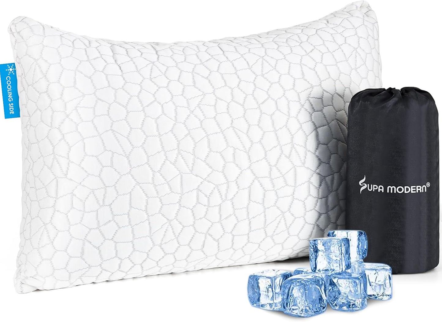 SUPA MODERN Cooling Bed Pillows for Sleeping 2 Pack Shredded Memory Foam Pillows Queen Size Set of 2, Adjustable Cool Pillow for Side Back Stomach Sleepers Luxury firm Gel Pillows for Neck Pain Relief
