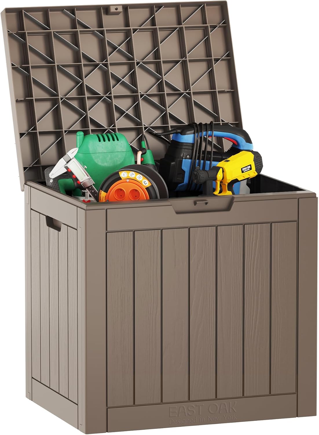 EAST OAK Outdoor Storage Box, 31 Gallon Deck Box, Waterproof Resin Storage Bin for Patio Cushions, Gardening Tools, Accessories, Lockable, UV Resistant, Black