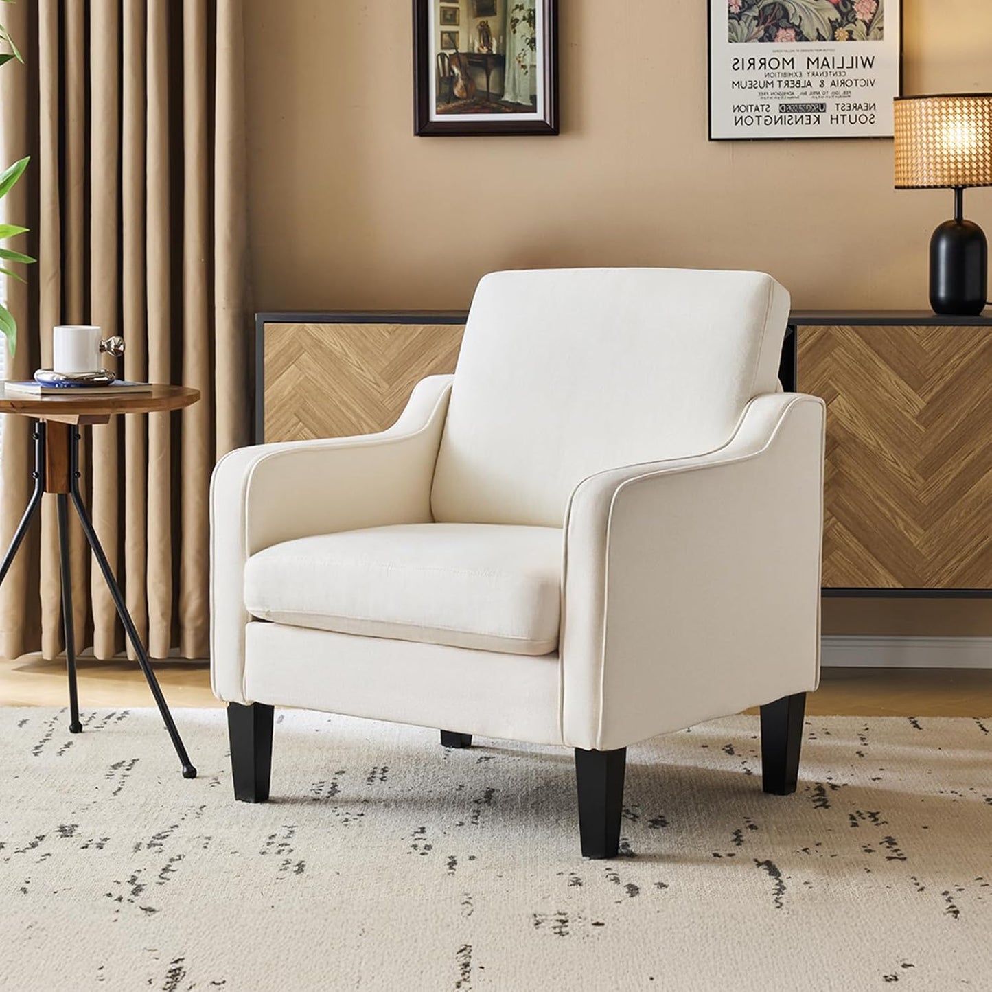 VINGLI Accent Chairs for Living Room Chairs Reading Chair Mid Century Modern Chair Soft Chenille Sofa Chair Upholstered Arm Chair Comfy Chair Side Chair (Light Grey Chenille)