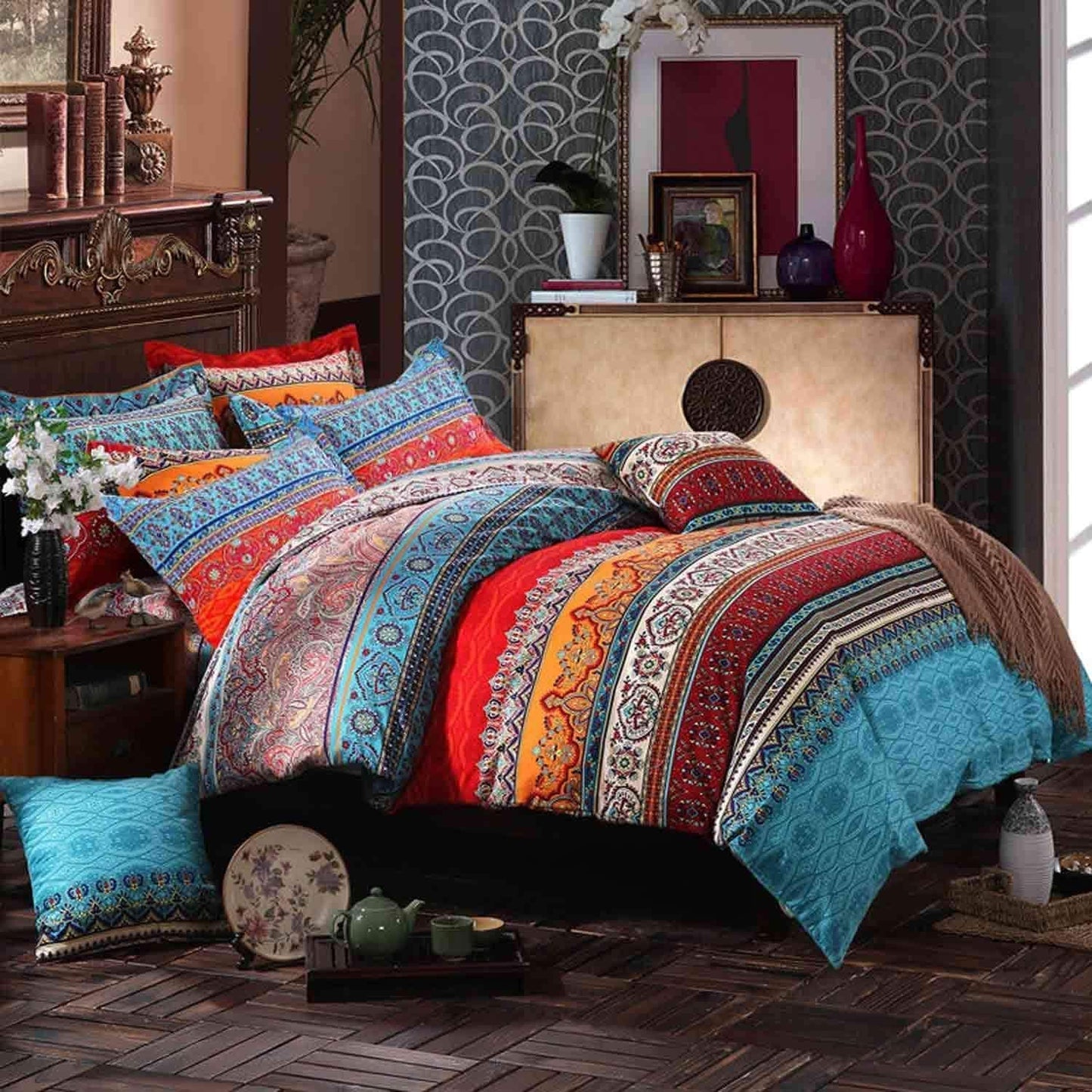 Jane yre Duvet Cover Queen Floral, Brushed Microfiber 3 Pieces Bedding Set, Garden Style Vintage Floral Queen Duvet Cover Flower, with Zipper Closure, Luxury Soft Breathable Comfy
