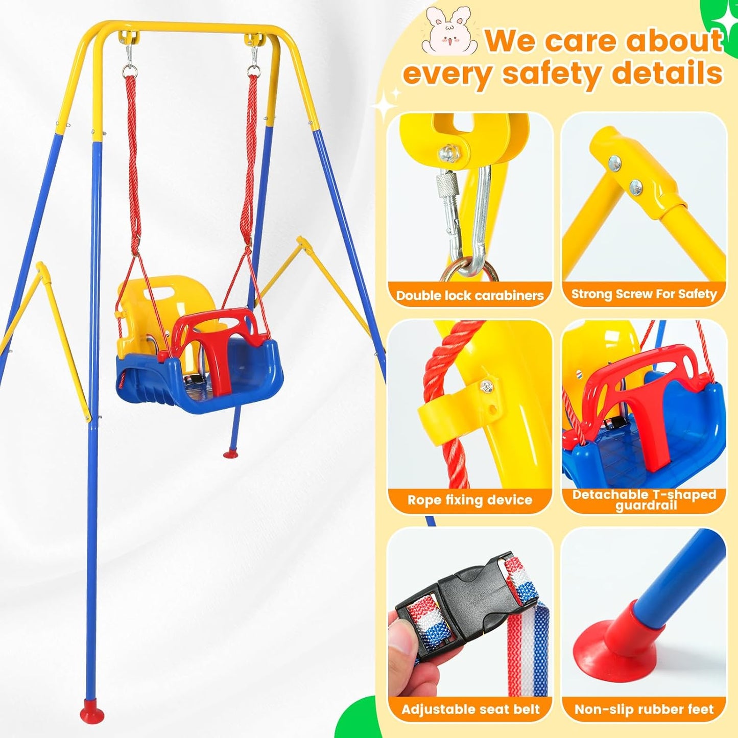 3-in-1 Toddler Swing Set, Metal A-Frame Hammock Chair Stand, Foldable Baby Swing Frame, Easy to Assemble & Store, Indoor/Outdoor Swing Stand for Toddler Baby Jumper Chair (SEAT)