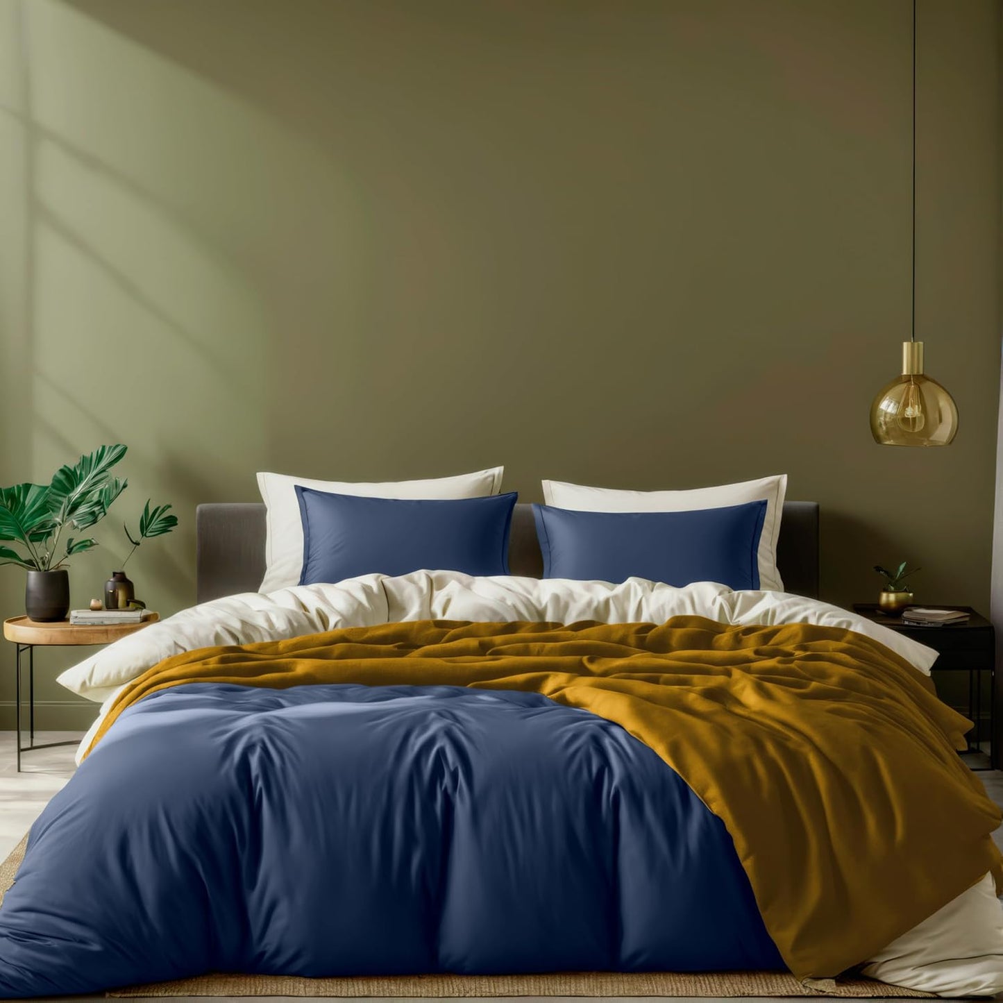 White Classic Dark Green Duvet Cover Queen Size, Microfiber Duvet Cover with Zipper, Duvet Cover Set with 2 Pillow Shams, Luxury Soft Comforter Cover Queen Size, 90 x 90 | Comforter Not Included