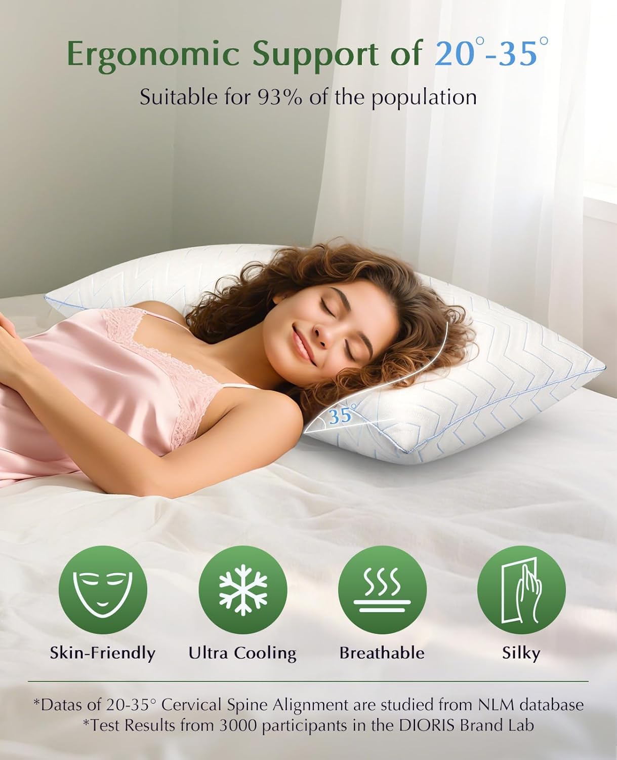 DIORIS Cooling Pillows Queen Size Set of 2 - Luxury Hotel Collection Bed Pillows for Sleeping, Breathable Medium Firm Down Alternative Microfiber Filled Pillows for Back, Stomach Sleepers