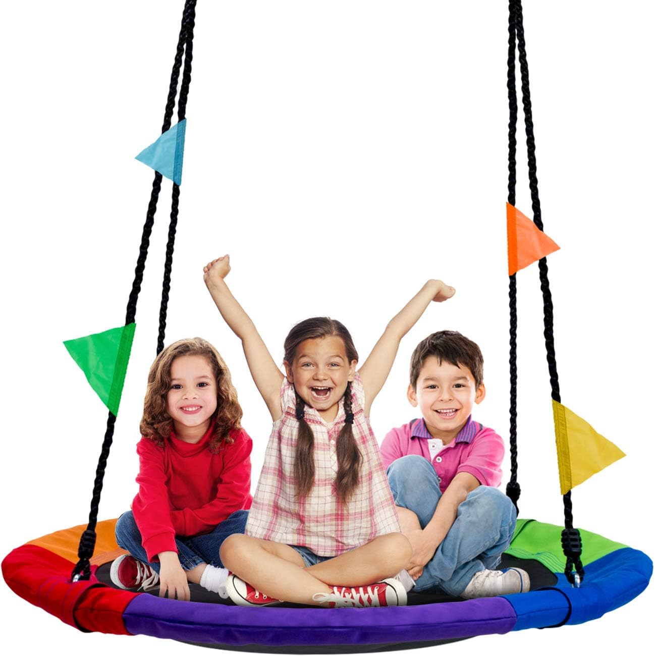 Sorbus 24" Saucer Tree Swing for Kids- 220lbs Outdoor Swing Fun- Tree Glider Therapy Swing-Durable Multi-Strand Adjustable Ropes Swing Seat- Trampoline Net Swing for Indoor/Outdoor, Accessory Included