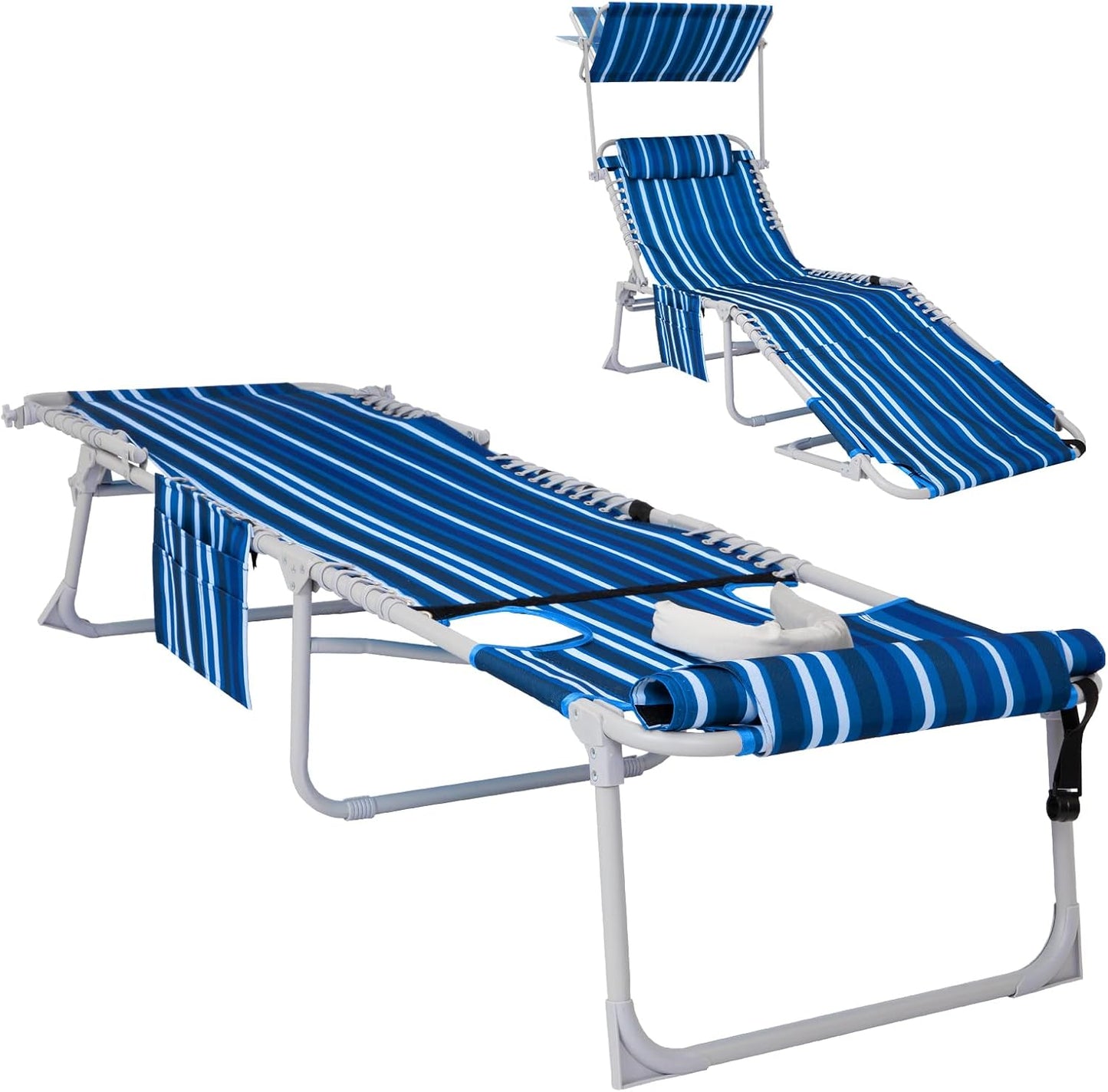 #WEJOY Folding Tanning Chair with Face Hole, 5 Positions Face Down Beach Lounge Chairs with Pillow for Outside Sunbathing Poolside (Cyan)