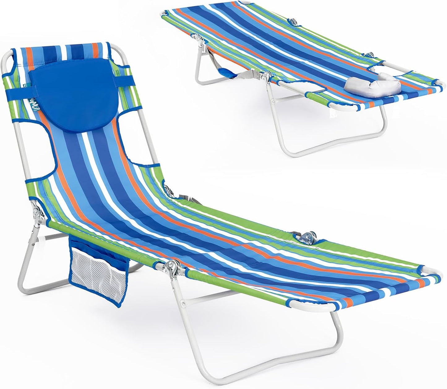 #WEJOY Folding Tanning Chair with Face Hole, 5 Positions Face Down Beach Lounge Chairs with Pillow for Outside Sunbathing Poolside (Cyan)