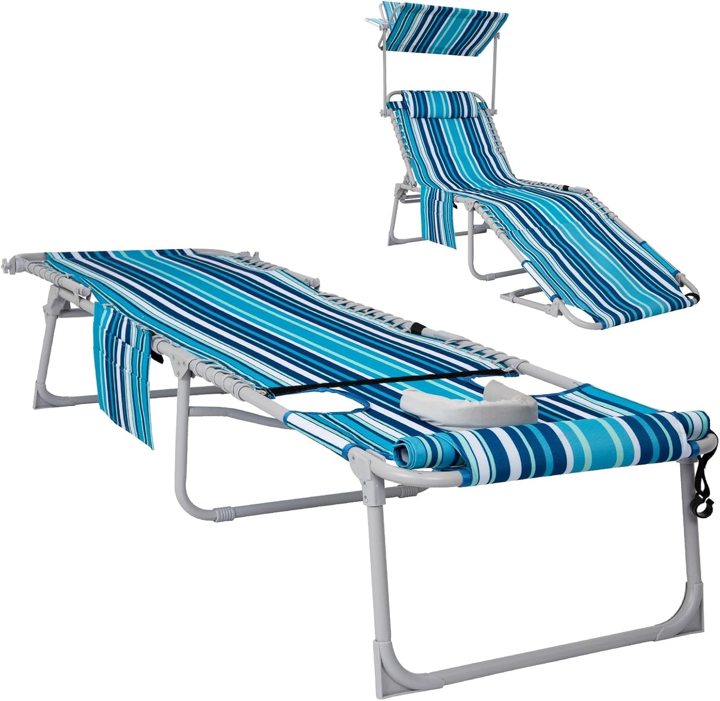 #WEJOY Folding Tanning Chair with Face Hole, 5 Positions Face Down Beach Lounge Chairs with Pillow for Outside Sunbathing Poolside (Cyan)