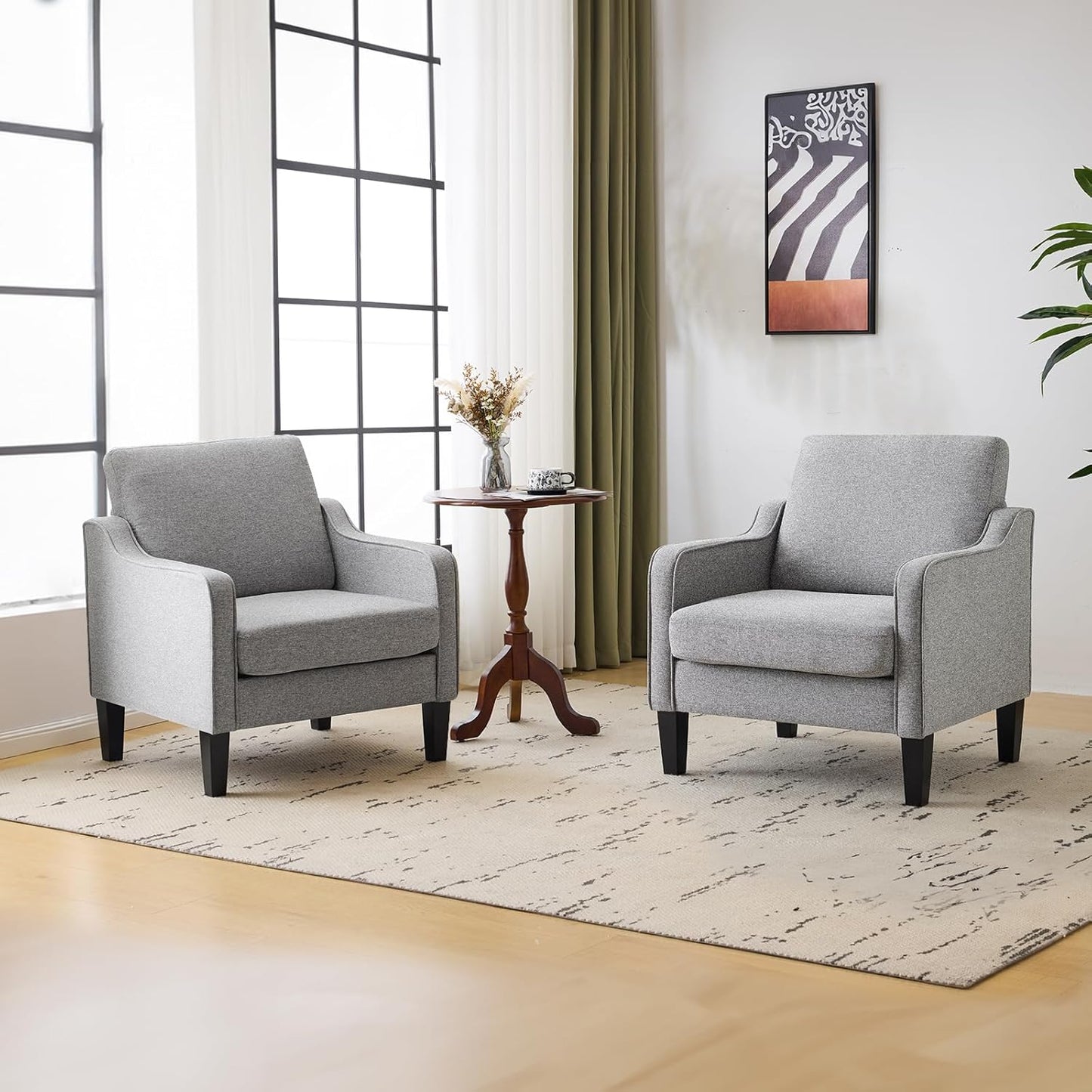 VINGLI Accent Chairs for Living Room Chairs Reading Chair Mid Century Modern Chair Soft Chenille Sofa Chair Upholstered Arm Chair Comfy Chair Side Chair (Light Grey Chenille)