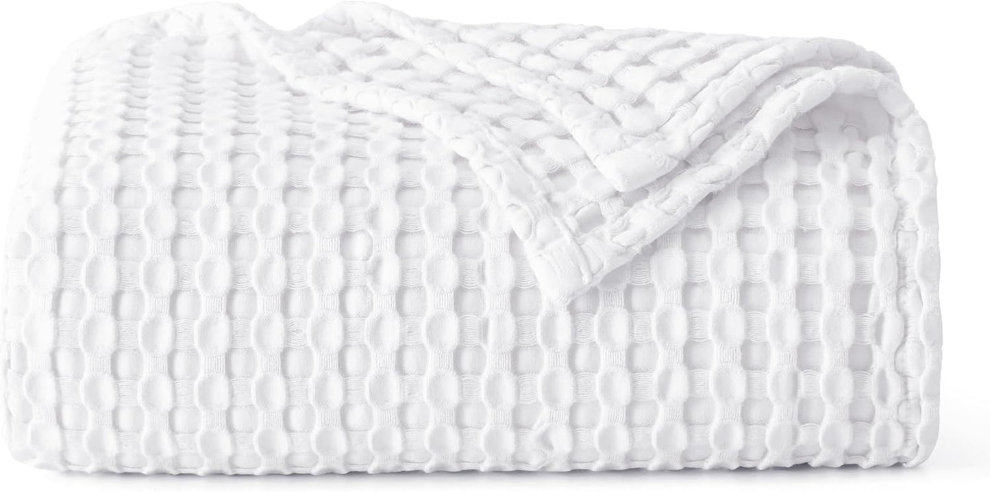 Bedsure Cooling Cotton Waffle Queen Size Blanket - Lightweight Breathable Summer Blanket of Rayon Derived from Bamboo for Hot Sleepers, Luxury Throws for Bed, Couch and Sofa, Ivory, 90x90 Inches