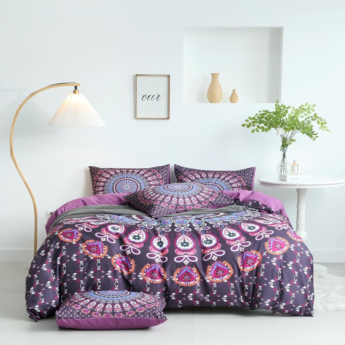 Jane yre Duvet Cover Queen Floral, Brushed Microfiber 3 Pieces Bedding Set, Garden Style Vintage Floral Queen Duvet Cover Flower, with Zipper Closure, Luxury Soft Breathable Comfy