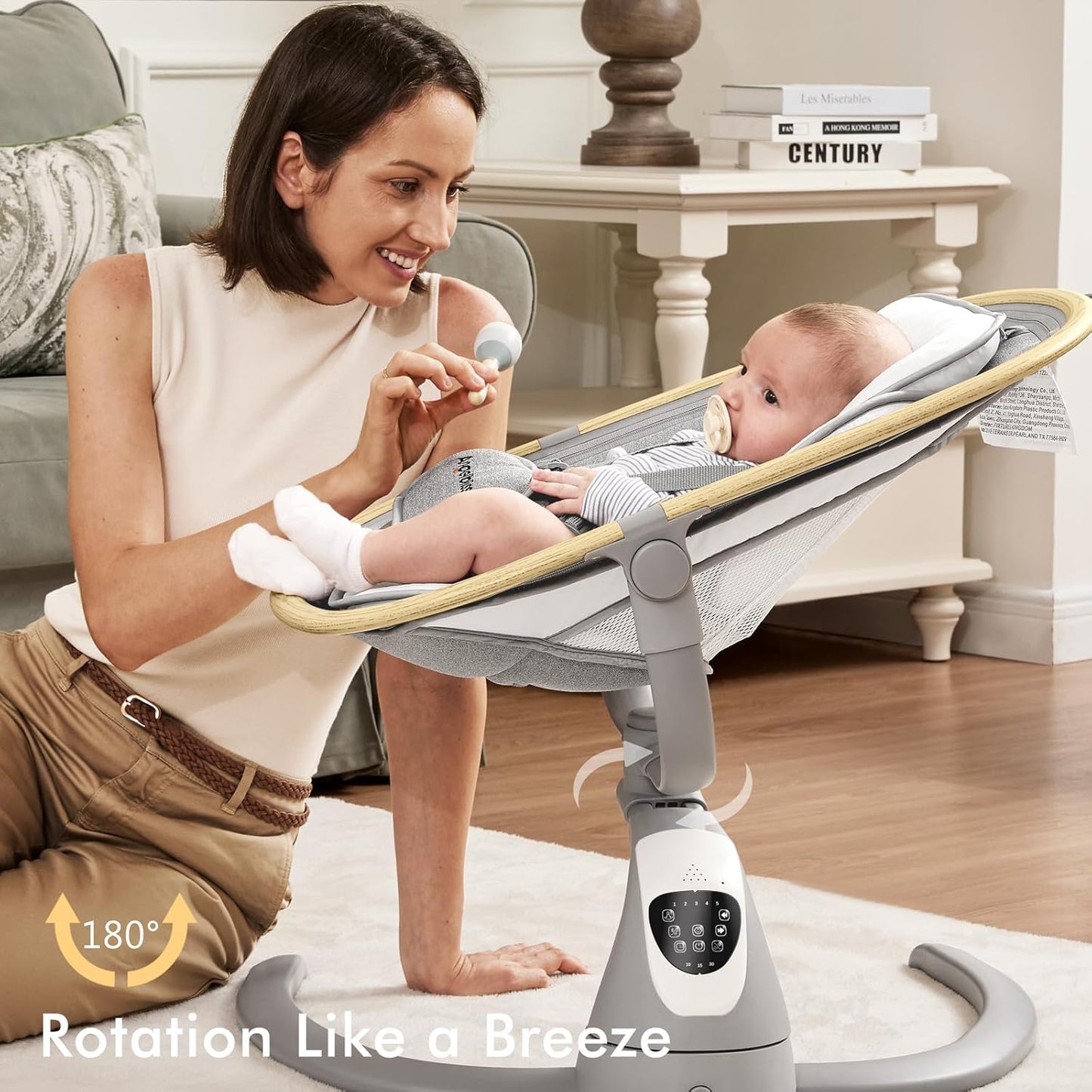 Angelbliss Baby Swing with Cry Detection, Electric Swing - Side-to-Side & 180 Rotation, for Infants & Toddlers (Grey) with 5 Speeds