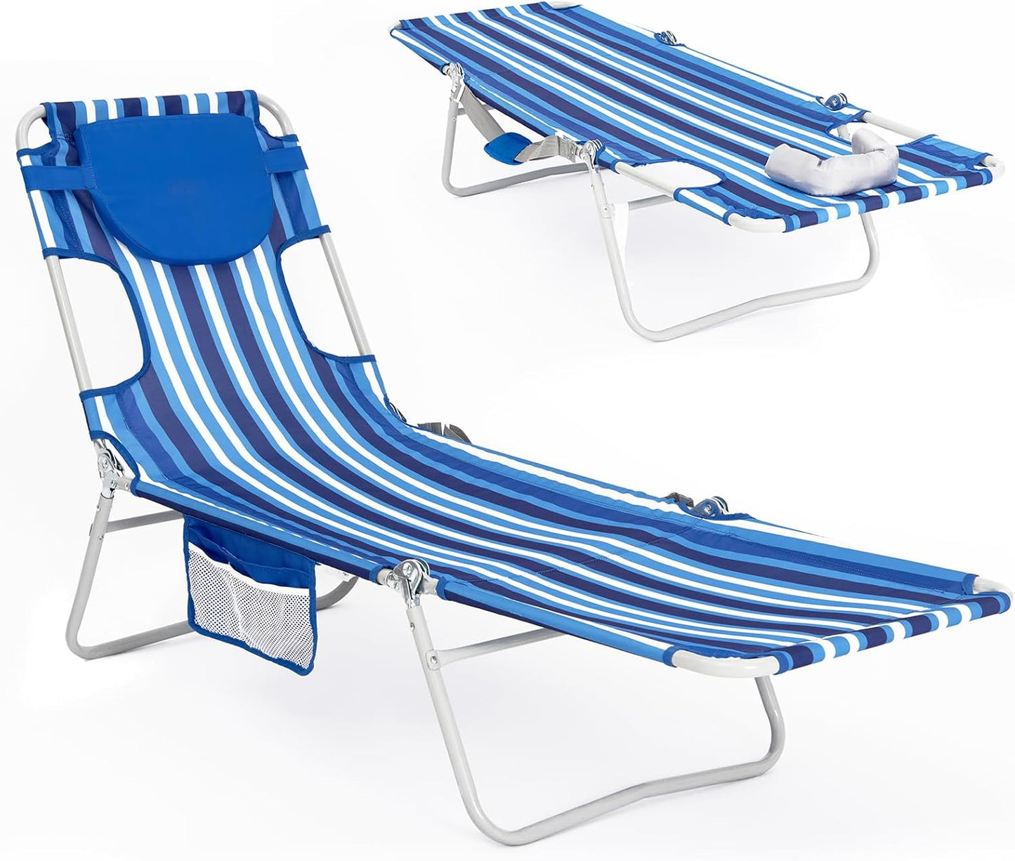 #WEJOY Folding Tanning Chair with Face Hole, 5 Positions Face Down Beach Lounge Chairs with Pillow for Outside Sunbathing Poolside (Cyan)