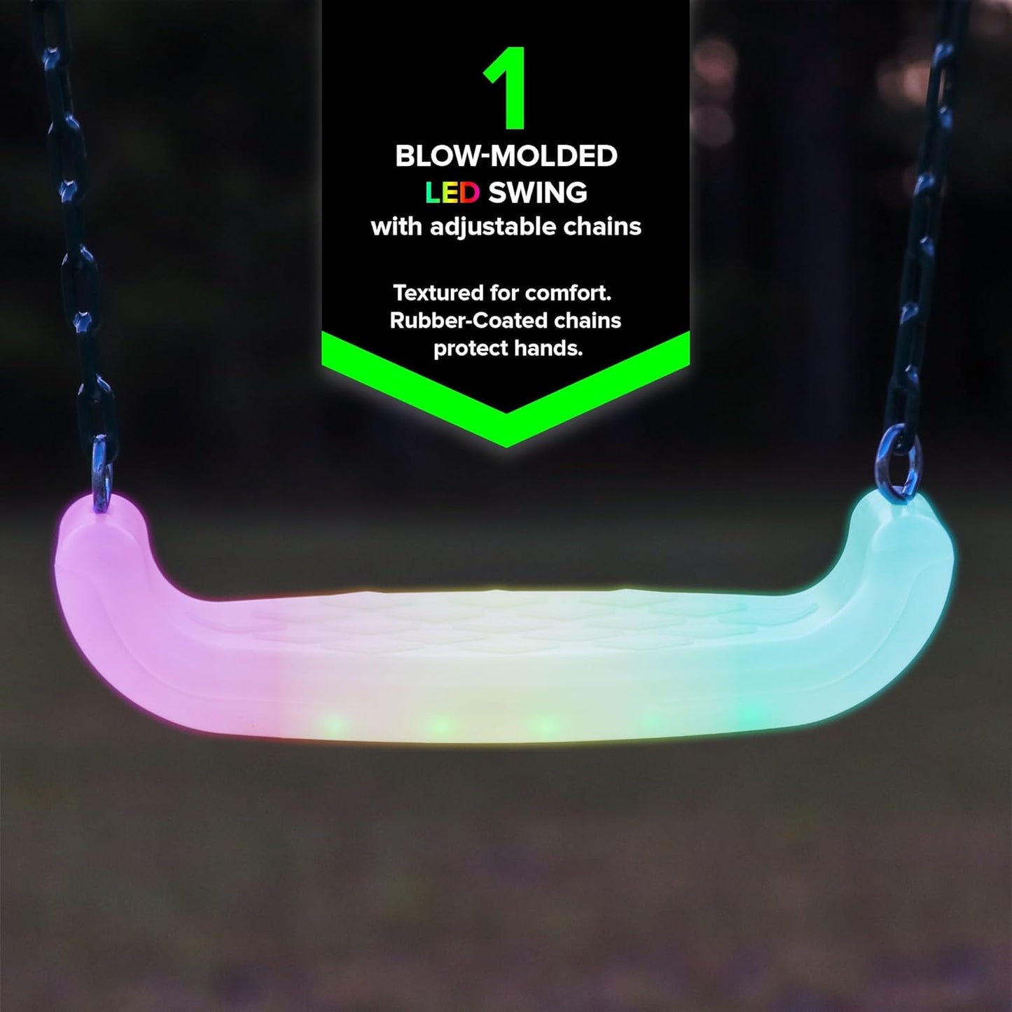Sportspower MS-1042 Patriot Metal Swing Set: 2 Swings + 1 LED Swing, Capacity 300 LBs (Ages 3-8 Years), Made in USA, Silver/Green