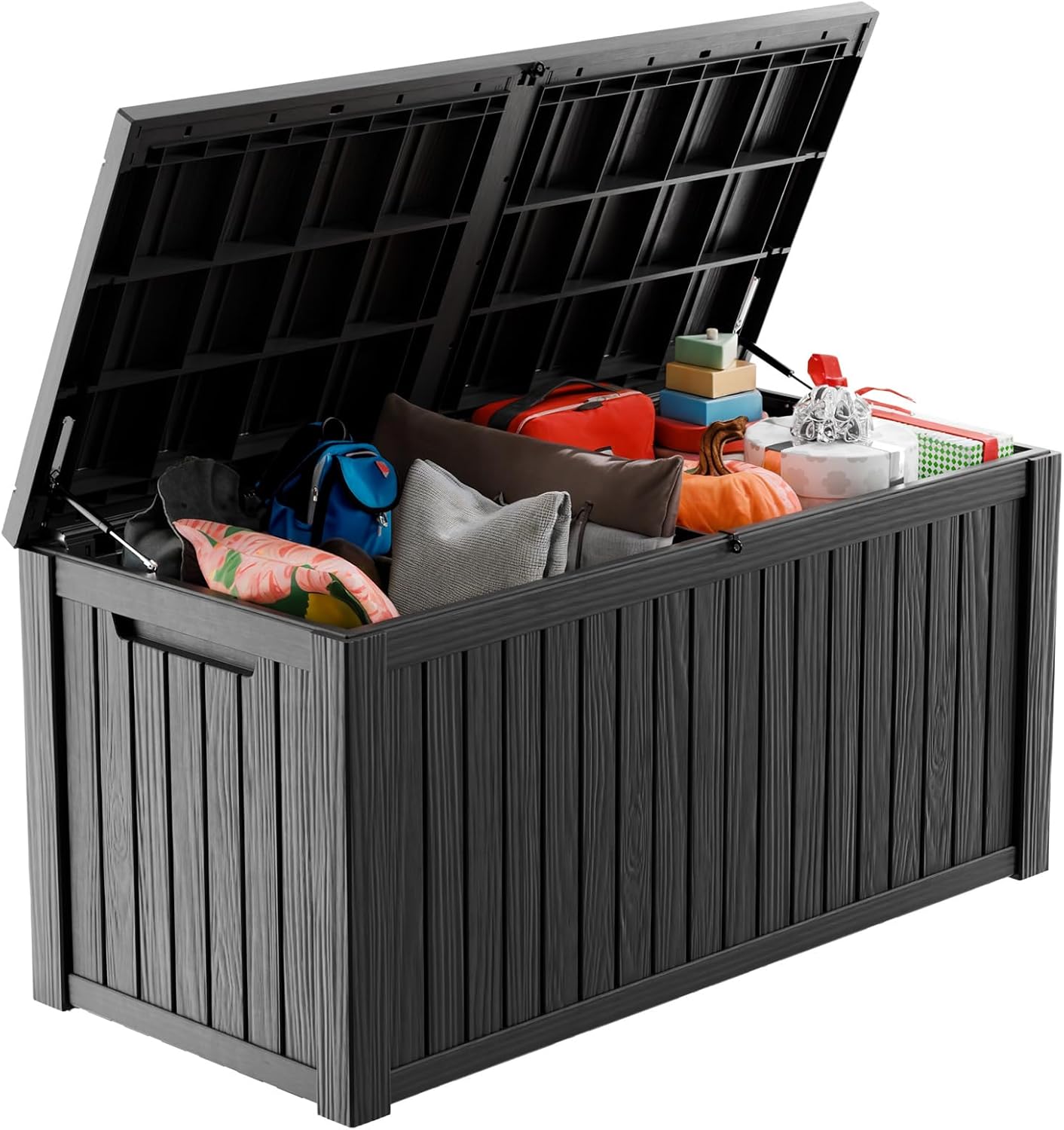 Vixzen 45 Gallon Resin Deck Box, Lockable Outdoor Storage Box for Patio Cushions Storage Furniture,Garden Tools, Pool Supplies, Weatherproof and UV Resistant