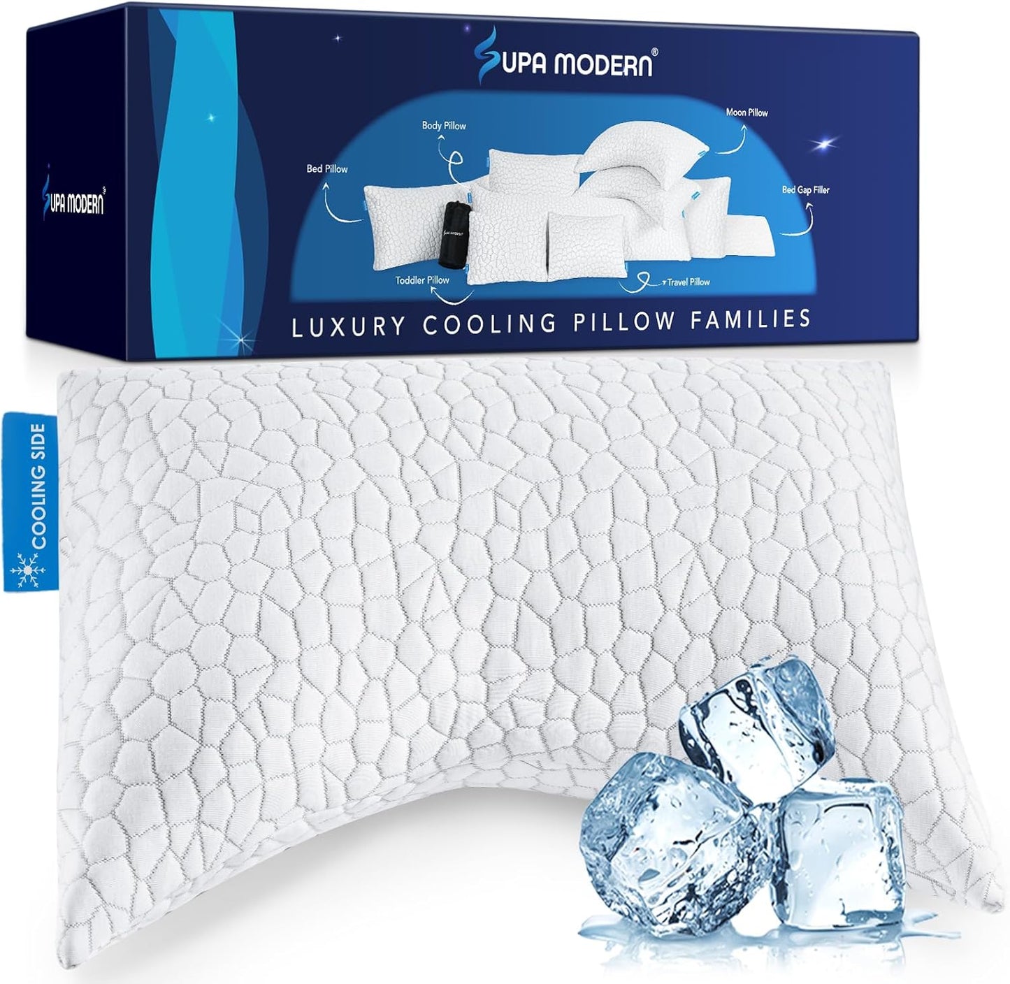 SUPA MODERN Cooling Bed Pillows for Sleeping 2 Pack Shredded Memory Foam Pillows Queen Size Set of 2, Adjustable Cool Pillow for Side Back Stomach Sleepers Luxury firm Gel Pillows for Neck Pain Relief