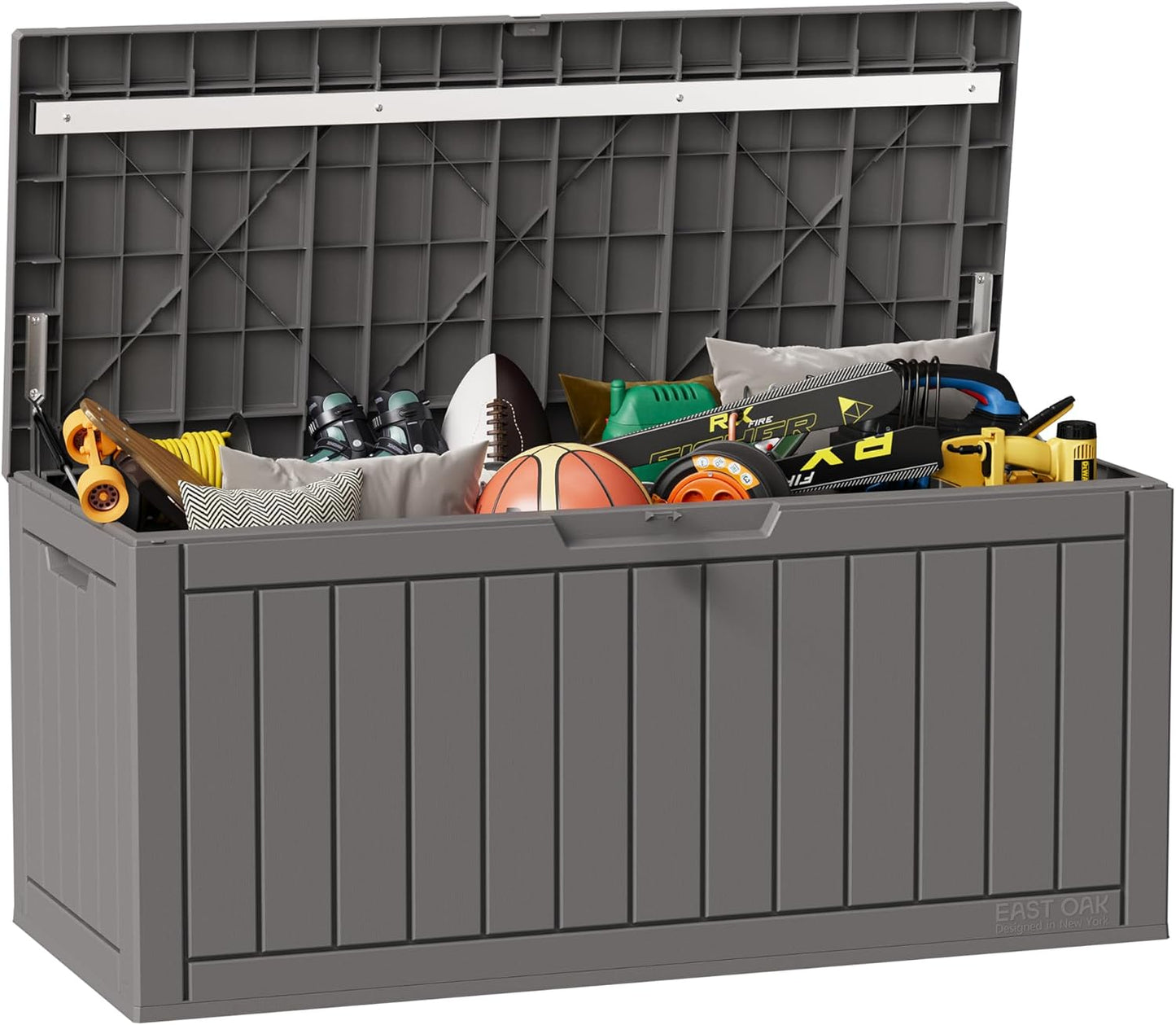 EAST OAK Outdoor Storage Box, 31 Gallon Deck Box, Waterproof Resin Storage Bin for Patio Cushions, Gardening Tools, Accessories, Lockable, UV Resistant, Black