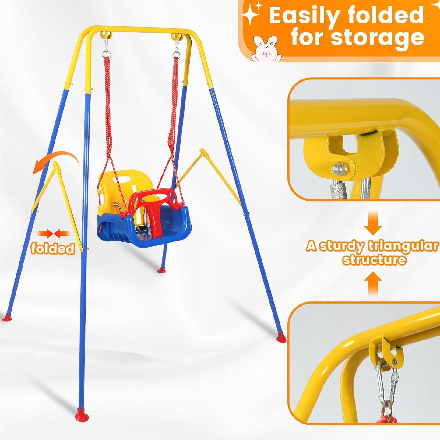 3-in-1 Toddler Swing Set, Metal A-Frame Hammock Chair Stand, Foldable Baby Swing Frame, Easy to Assemble & Store, Indoor/Outdoor Swing Stand for Toddler Baby Jumper Chair (SEAT)