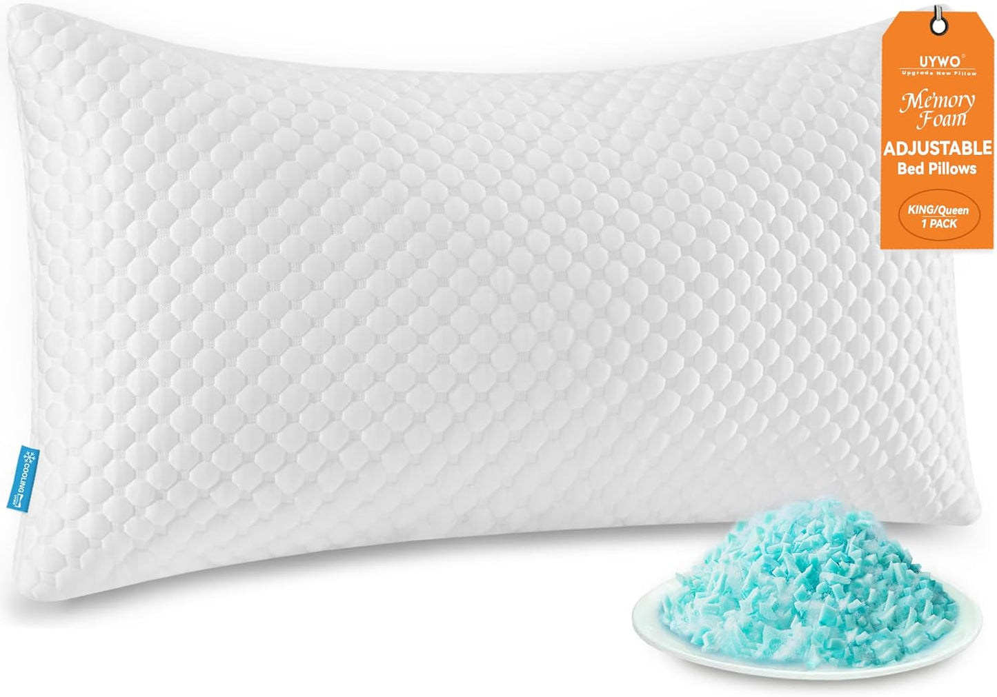 Cooling Memory Foam Pillows Firm and Soft, Queen Size Set of 2, Original Adjustable Pillows for Side, Back or Stomach Sleepers