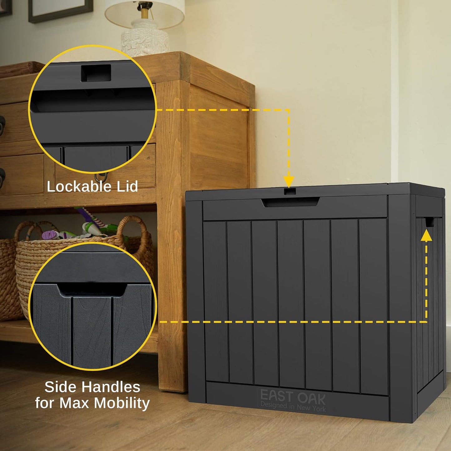 EAST OAK Outdoor Storage Box, 31 Gallon Deck Box, Waterproof Resin Storage Bin for Patio Cushions, Gardening Tools, Accessories, Lockable, UV Resistant, Black
