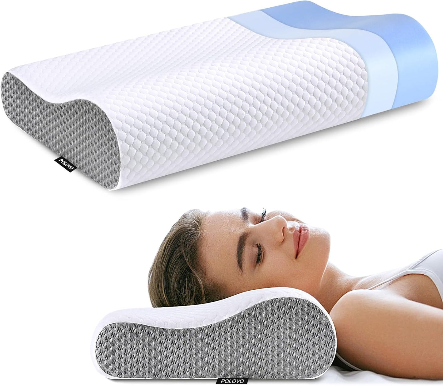 Memory Foam Bed Pillow for Sleeping, Ergonomic Cervical Contour Neck Support Orthopedic Pillow for Side Back Stomach Sleeper, Neck and Shoulder Pain
