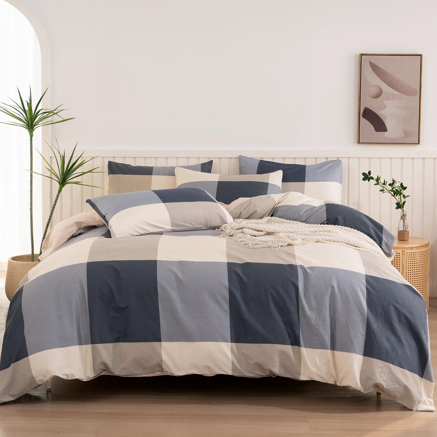 Jane yre Duvet Cover Queen Floral, Brushed Microfiber 3 Pieces Bedding Set, Garden Style Vintage Floral Queen Duvet Cover Flower, with Zipper Closure, Luxury Soft Breathable Comfy