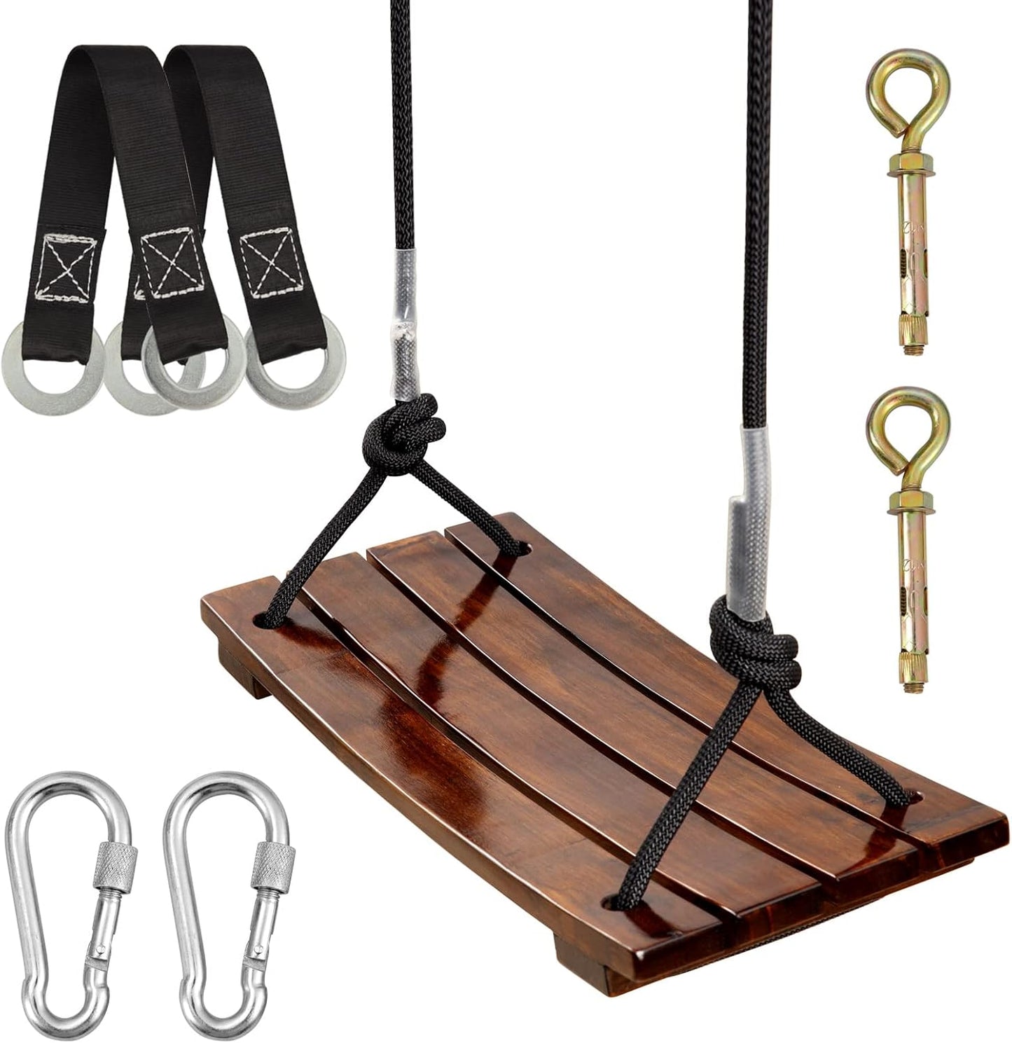 Pellor Wood Tree Swing Seat,Indoor Outdoor Rope Wooden Swing Set for Children Adult Kids (Burlywood)