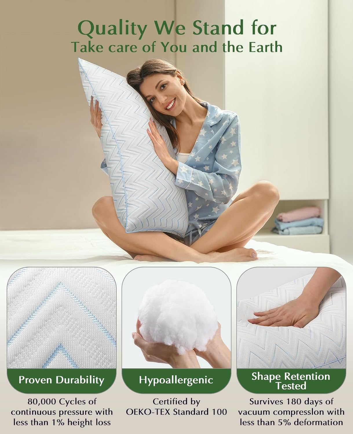 DIORIS Cooling Pillows Queen Size Set of 2 - Luxury Hotel Collection Bed Pillows for Sleeping, Breathable Medium Firm Down Alternative Microfiber Filled Pillows for Back, Stomach Sleepers