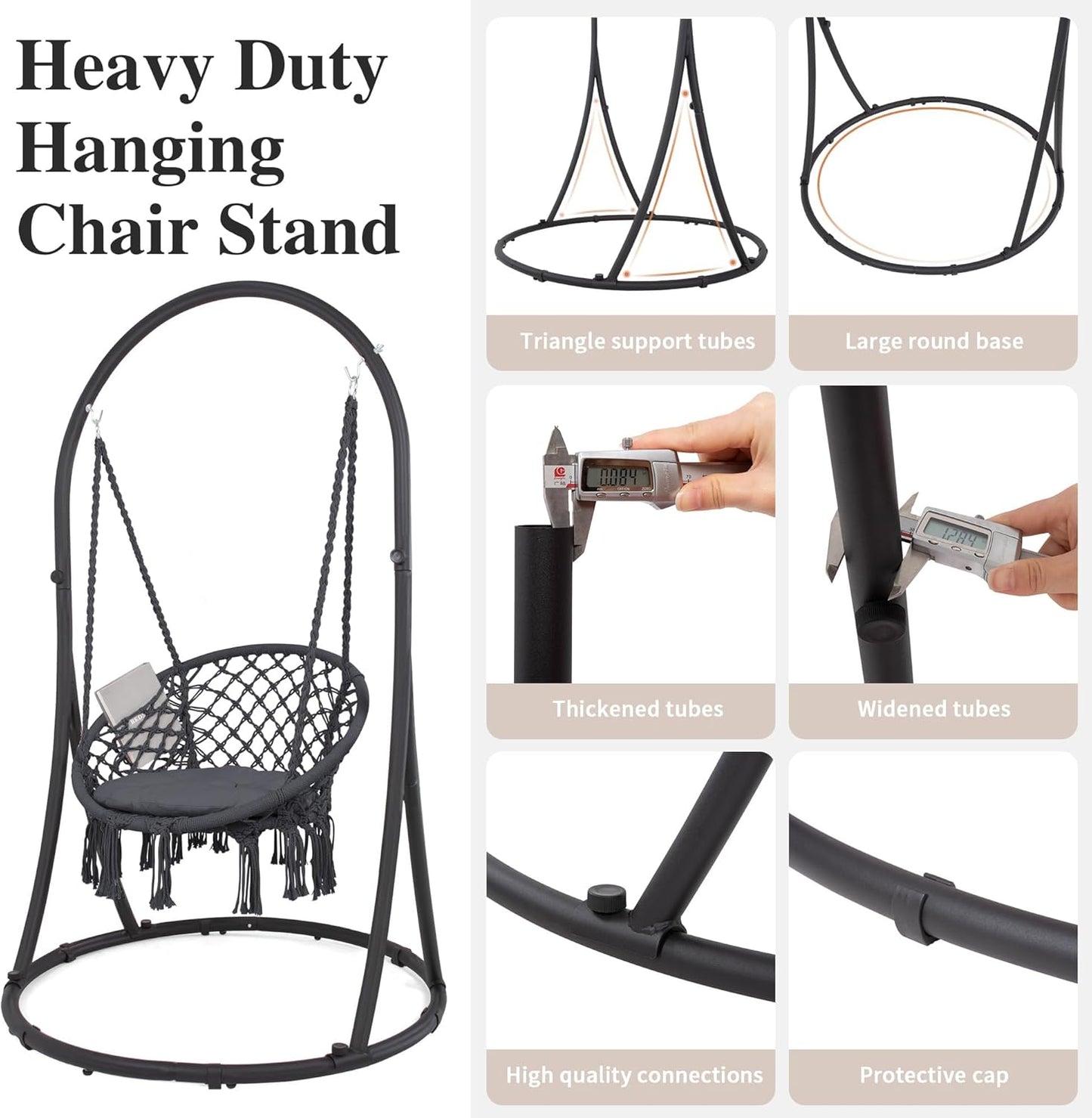 SUNCREAT Indoor Hammock Swing Chair with Stand, Hanging Chair Outdoor with Stand, 330 lbs Capacity, Patent Pending, Grey