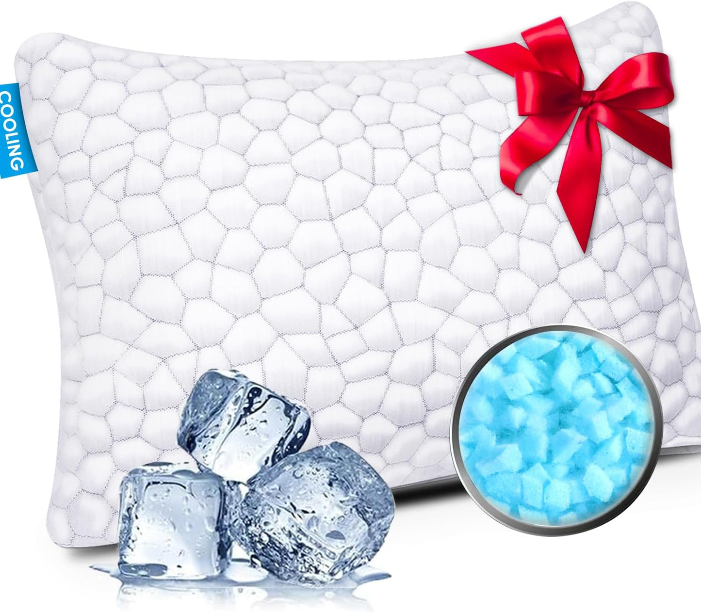 SUPA MODERN Cooling Bed Pillows for Sleeping 2 Pack Shredded Memory Foam Pillows Queen Size Set of 2, Adjustable Cool Pillow for Side Back Stomach Sleepers Luxury firm Gel Pillows for Neck Pain Relief